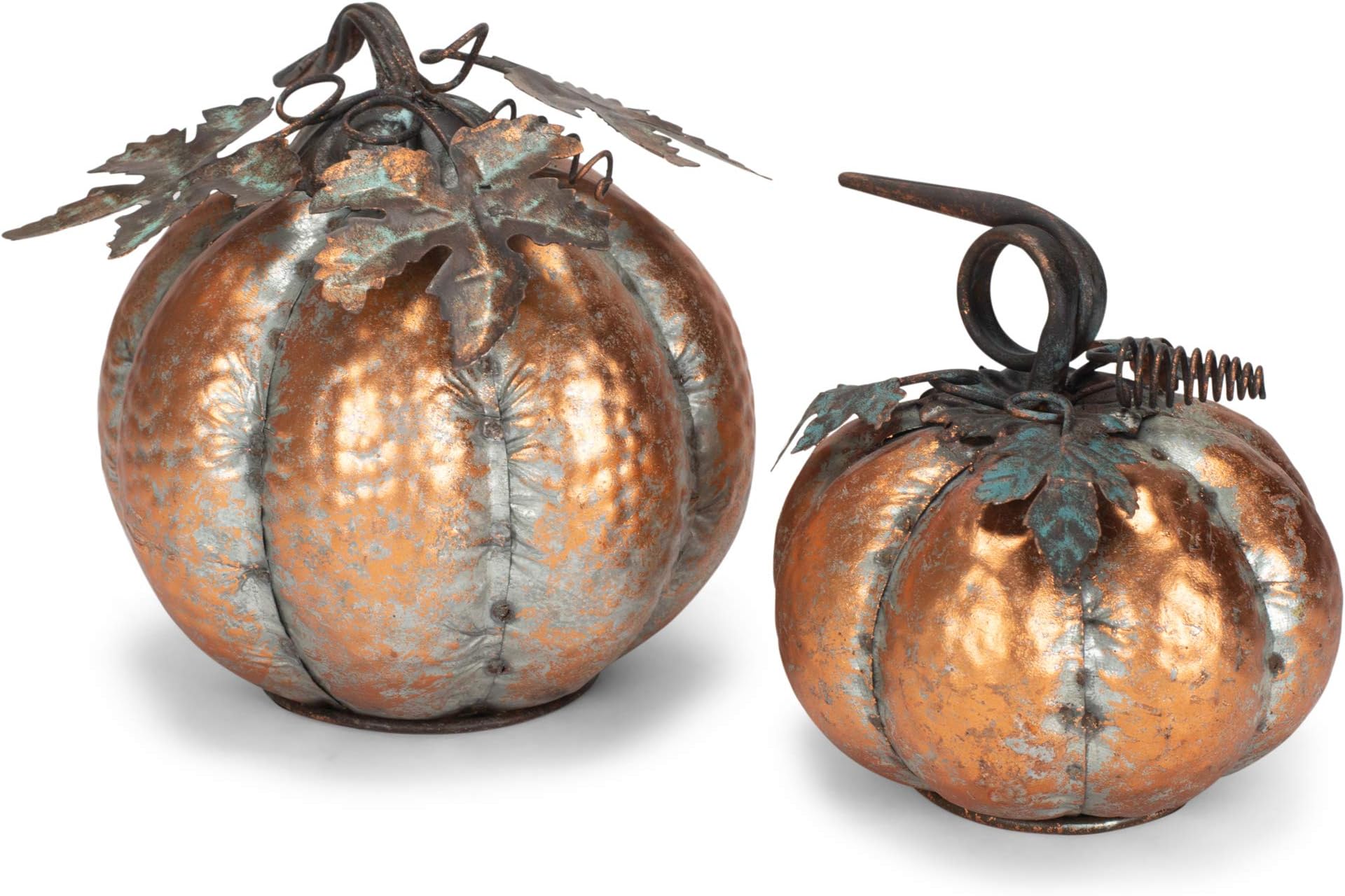 RAZ Imports Rustic Orange Pumpkins 7 inch Metal Harvest Tabletop Figurine Set of 2