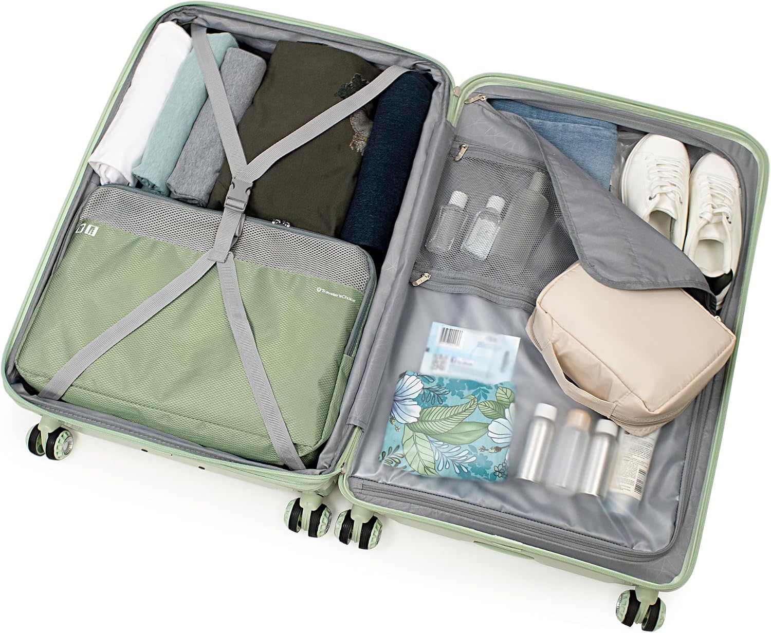 Traveler's Choice Elm Expandable Spinner Luggage Set, Glossy Mint, 29" Checked