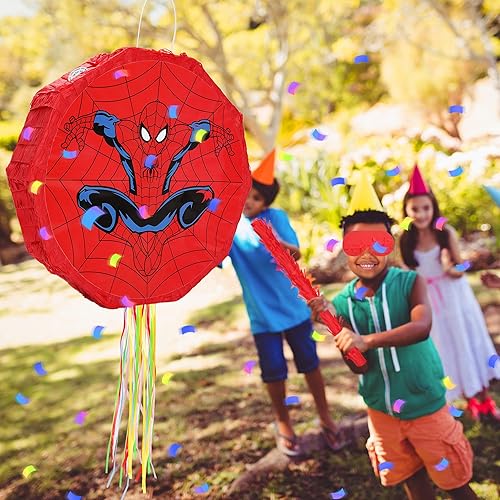 Miniatura 2 de Piñata de araña con venda, murciélago y relleno, suministros de fiesta de héroe araña, decoraciones de cumpleaños para niños, decoración de baby