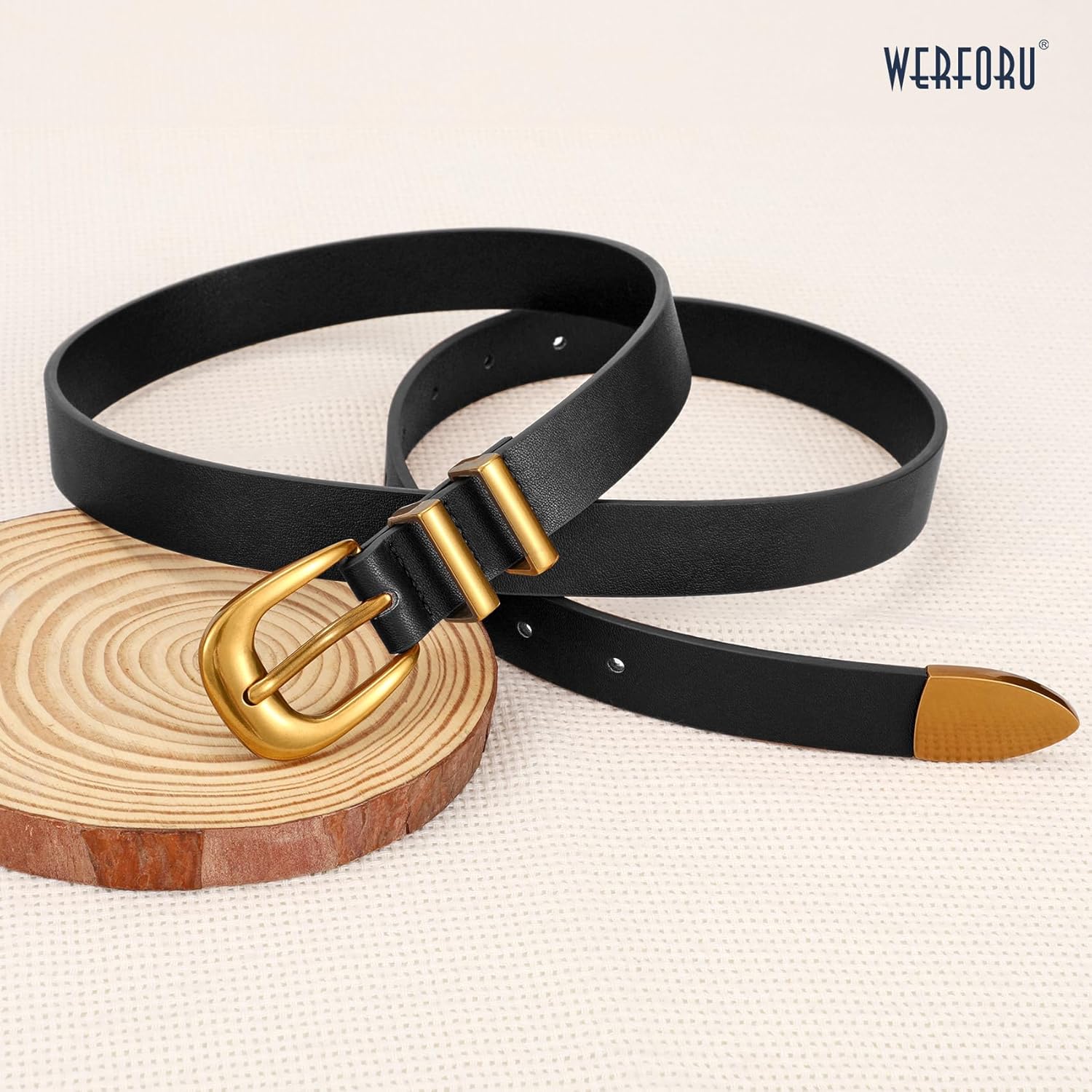 WERFORU Women Leather Belt Fashion Leather Waist Belt for Pants Jean Ladies Western Belt with Gold/Silver Buckle - Image 4