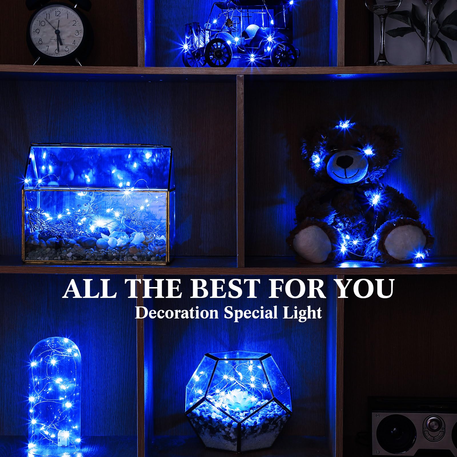 Hortsun Lot de 100 guirlandes lumineuses à piles, 3 modes de vitesse, 2 m, 20 LED, mini fil étanche, lumières scintillantes, cadeaux de fête pour mariage, anniversaire, vases, décoration florale