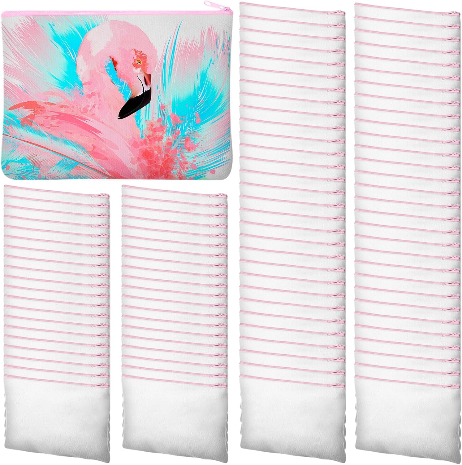 Frienda 100 Pcs Sublimation Blank Canvas Makeup Bags Bulk DIY Heat Transfer Canvas Pen Case Pencil Cosmetic Makeup Bags Clear Sublimation Blank Pouch with Zipper (7 x 4.3 Inch,Pink)
