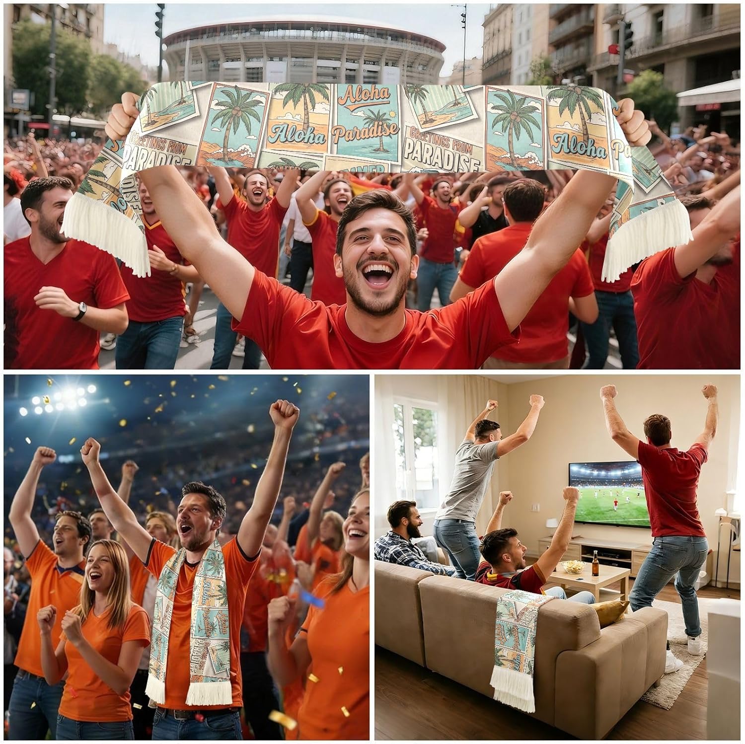 CHIFIGNO Vintage Tropical Palm Trees Soccer Fan Scarf, Quick Dry Polyester, Soft Print Supporter Towel for Sports Events, Versatile for Team Cheers