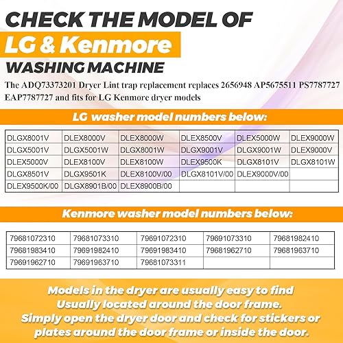 Miniatura 7 de Conjunto de filtro de pelusa ADQ73373201 mejorado – Reemplazo de pantalla de pelusa para secadora Kenmore LG – Reemplaza 2656948 AP5675511 PS7787727