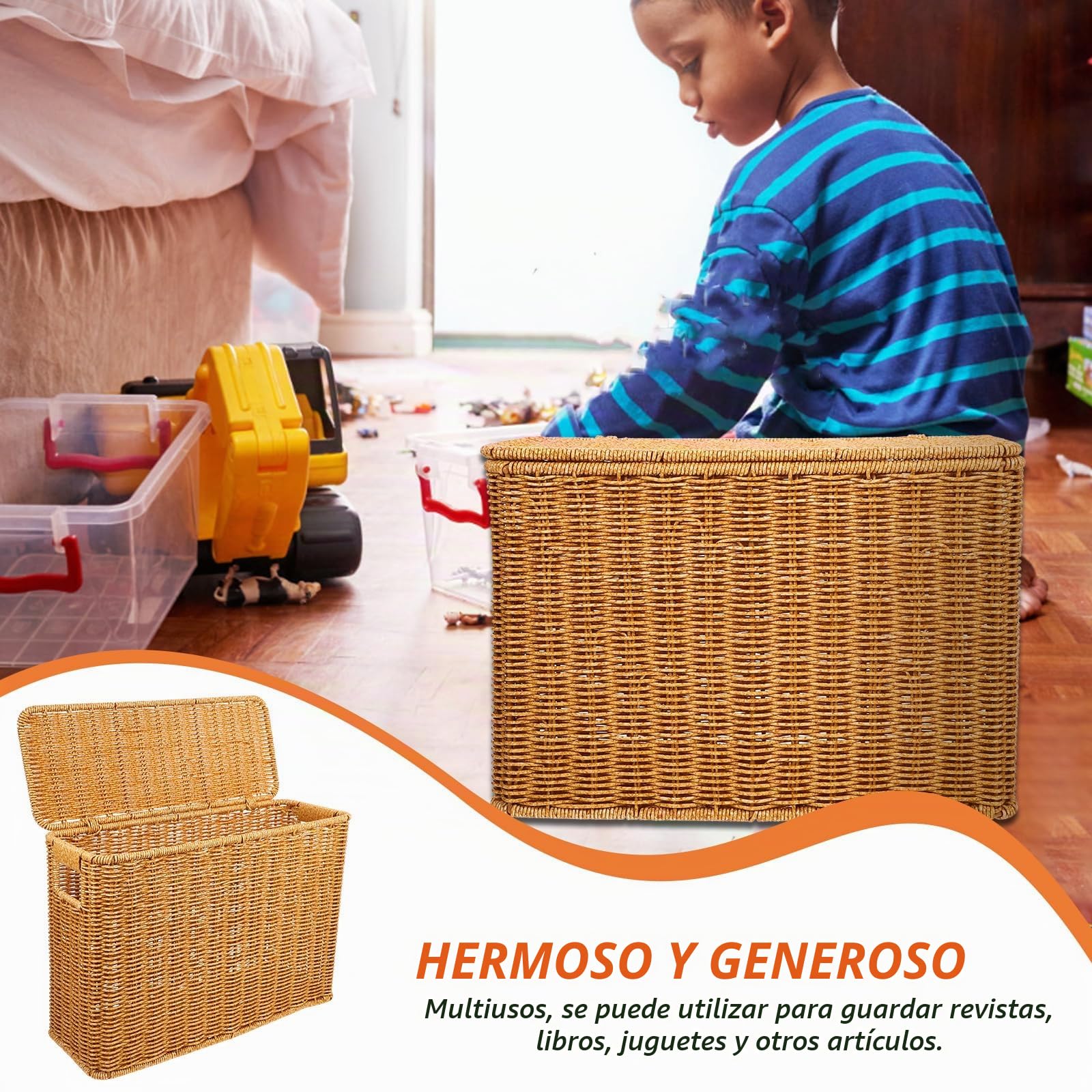 Alipis Revistero De Pasto Marino Tejido Revistero De Mimbre Natural Porta Periódicos De Mimbre Rectangular Organizadores De Juguetes De Ratán Contenedor De Almacenamiento Decorativo Para