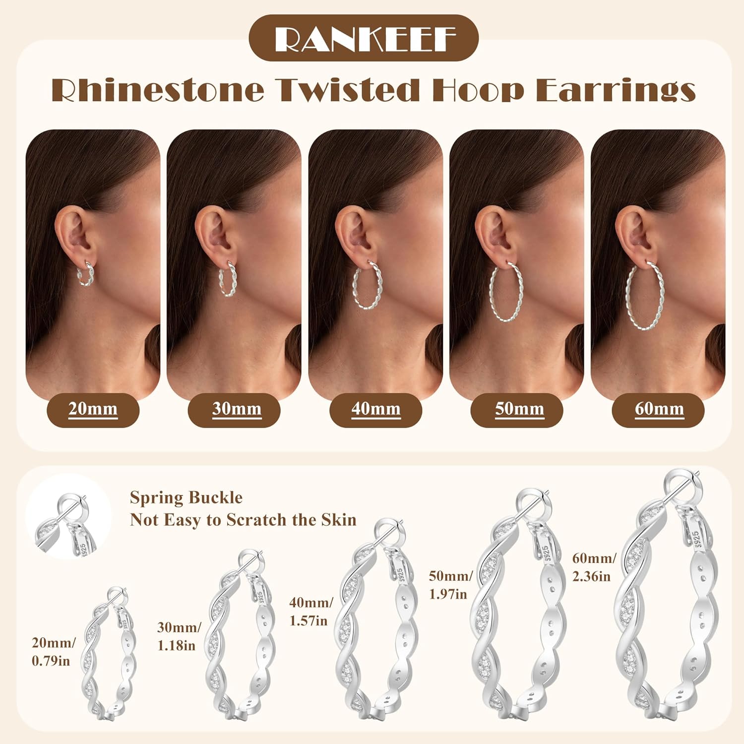 RANKEEF Large Twisted Hoop Earrings for Women with Shiny Cubic Zirconia Hypoallergenic 925 Sterling Silver Post Forever Love Hoops Trendy 3D Laser-Cut Sturdy Lightweight Big Twisted Gold Hoops - Image 6