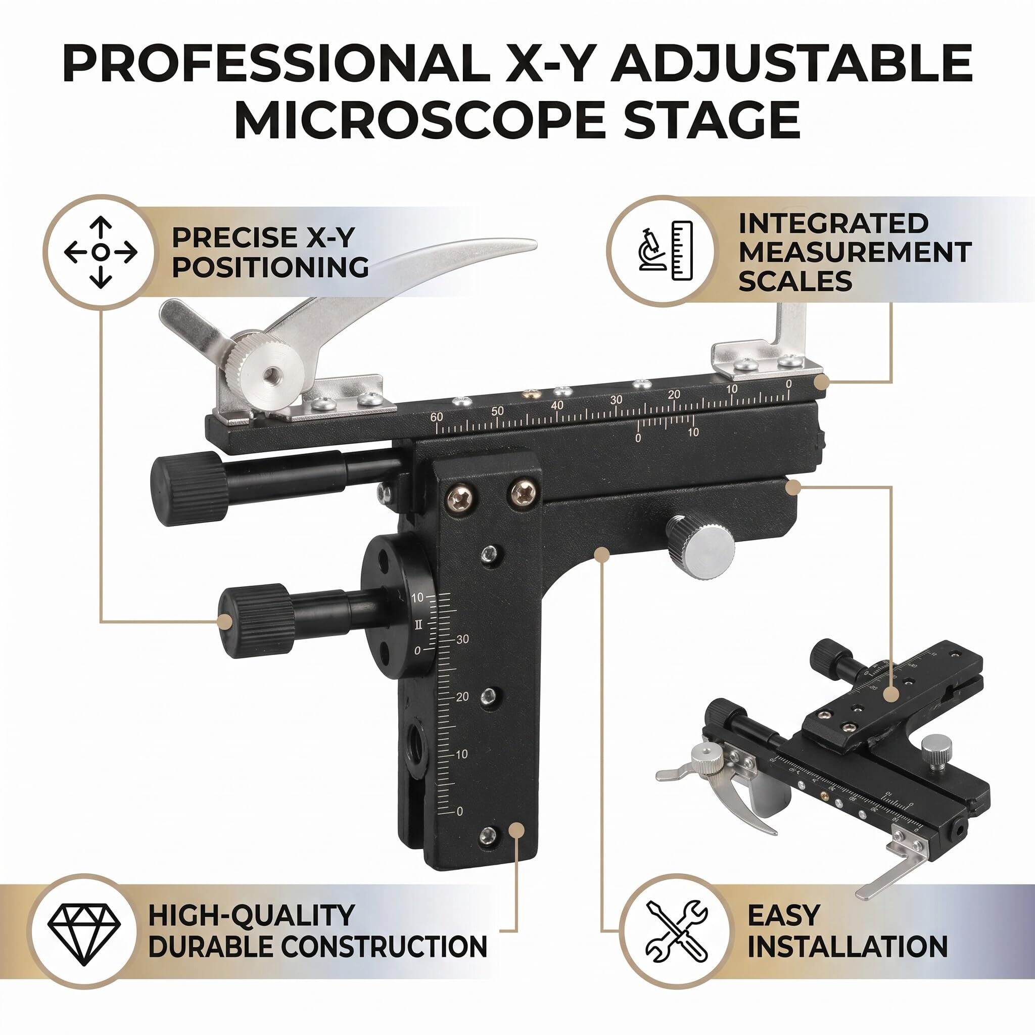 Tavolino Mobile per Microscopio, Fase Mobile del Microscopio Meccanico Professionale Calibro della Fase degli Accessori XY del con Scala