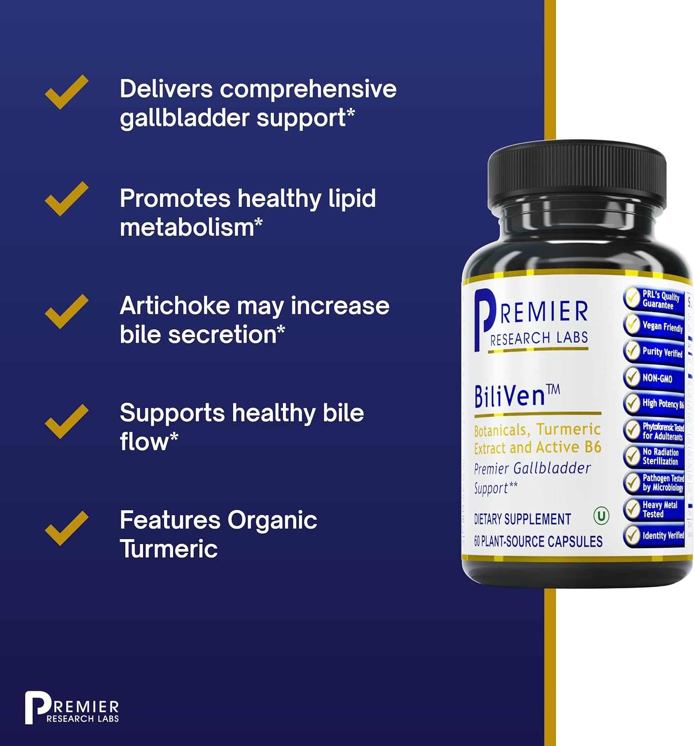 Premier Research Labs BiliVen - Supports Detoxification & Gallbladder - Features Artichoke, Organic Turmeric, Cilantro, Burdock, Beet, Fennel, Garlic Extract & Chlorella - 60 Plant-Source Capsules