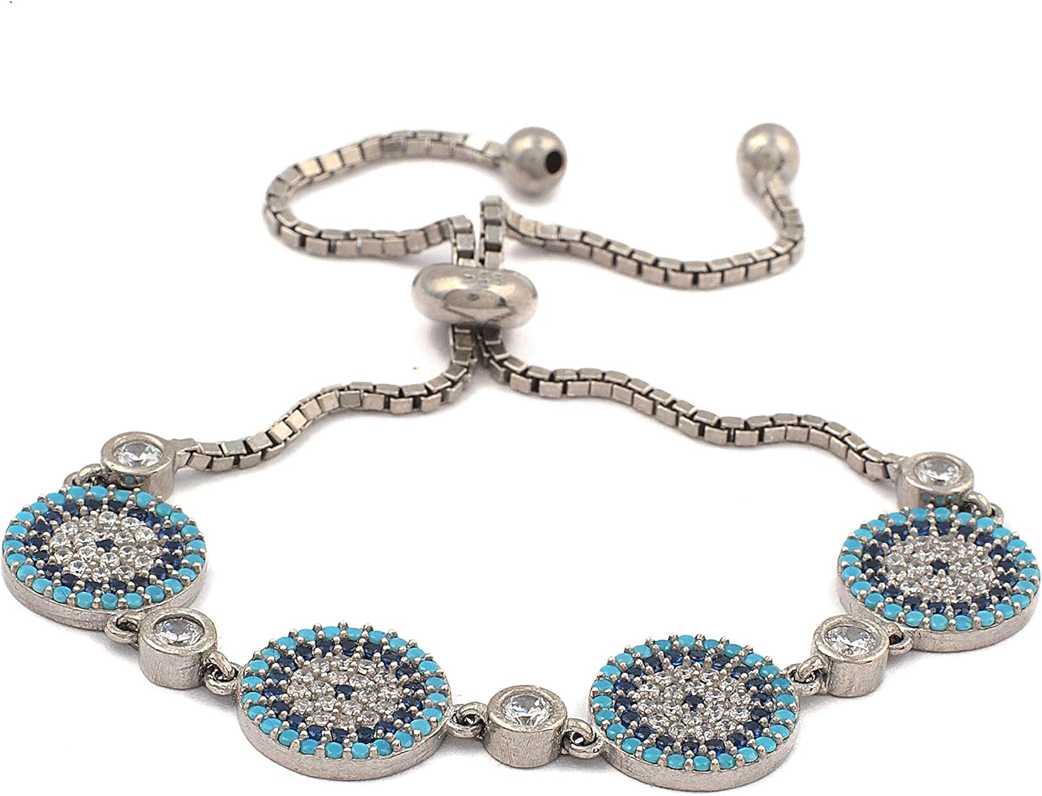 925 Sterling Silver Adjustable Bracelet Greek Evil Eye Handmade Jewelry For Women Made in Turkey Premium with Gift Box