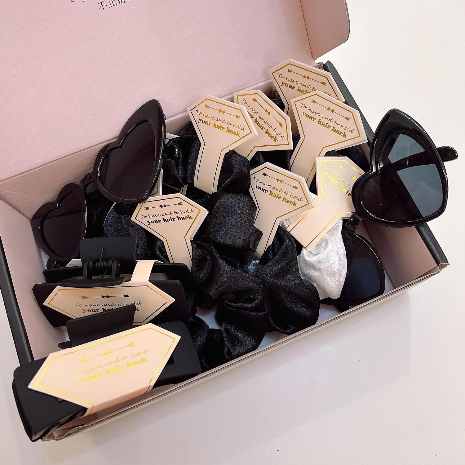 Bridesmaid Scrunchies Proposal Gifts Bachelorette Hair Claws Clips women heart sunglasses for Wedding Party Favors (Black headband 48pcs)