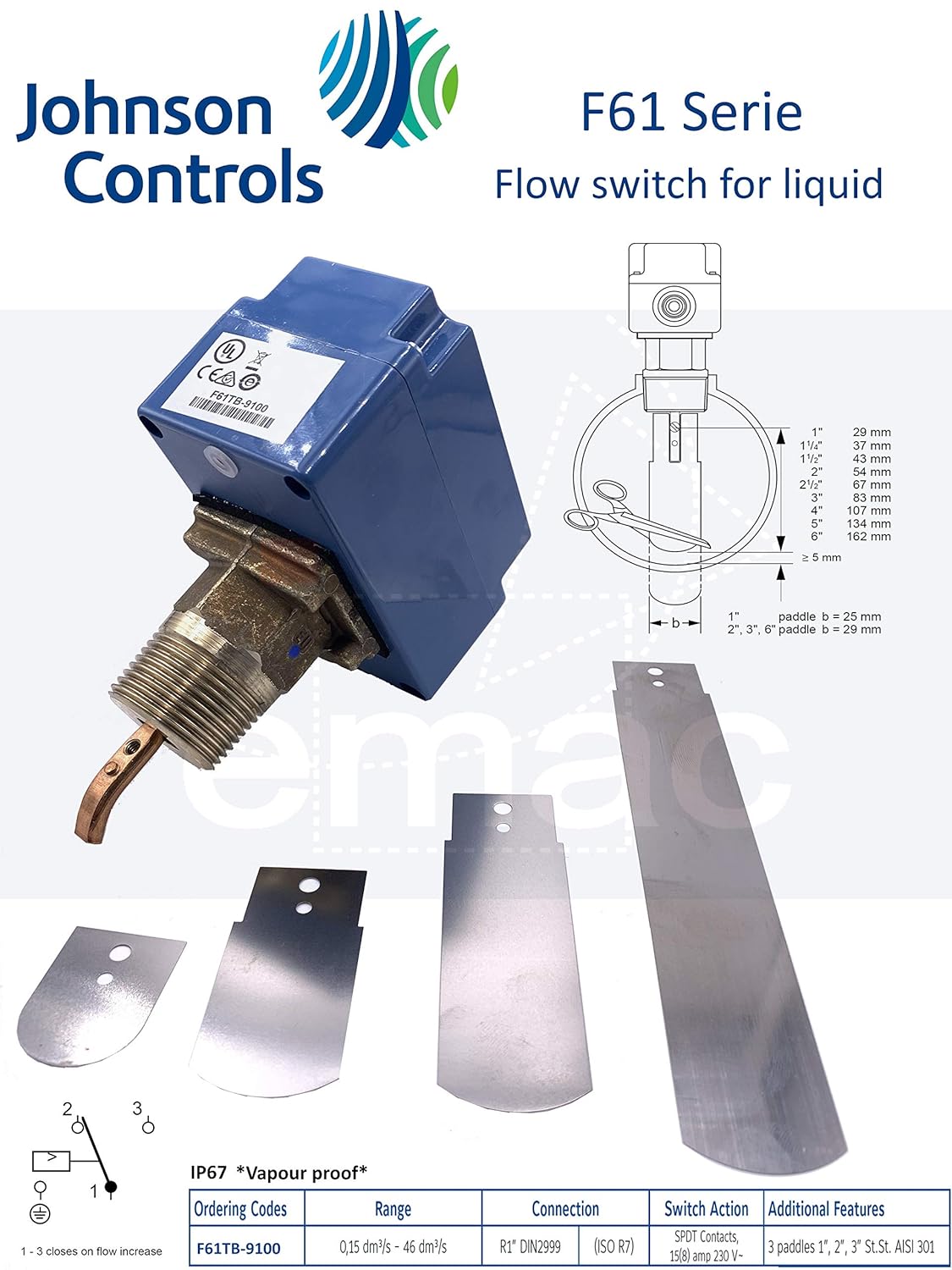 Flow Switches for Liquid F61TB9100 Johnson Controls Amazon.de