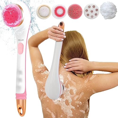 Cepillo corporal recargable, juego de cepillos eléctricos para el cuerpo, cepillo de ducha con mango largo, cepillo giratorio con 6 cabezales de