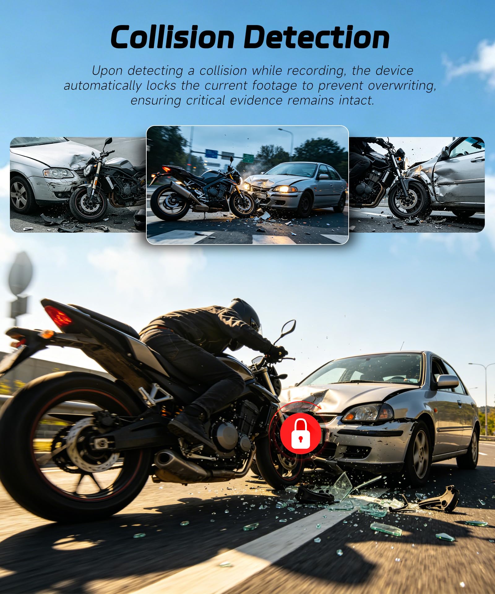 Rimoody Dashcam Moto 1080P Miniaturizzata - Telecamera Anteriore/Posteriore con Rilevamento Collisioni, Registrazione a Ciclo, Modalità Parcheggio, WiFi, per Motocicletta