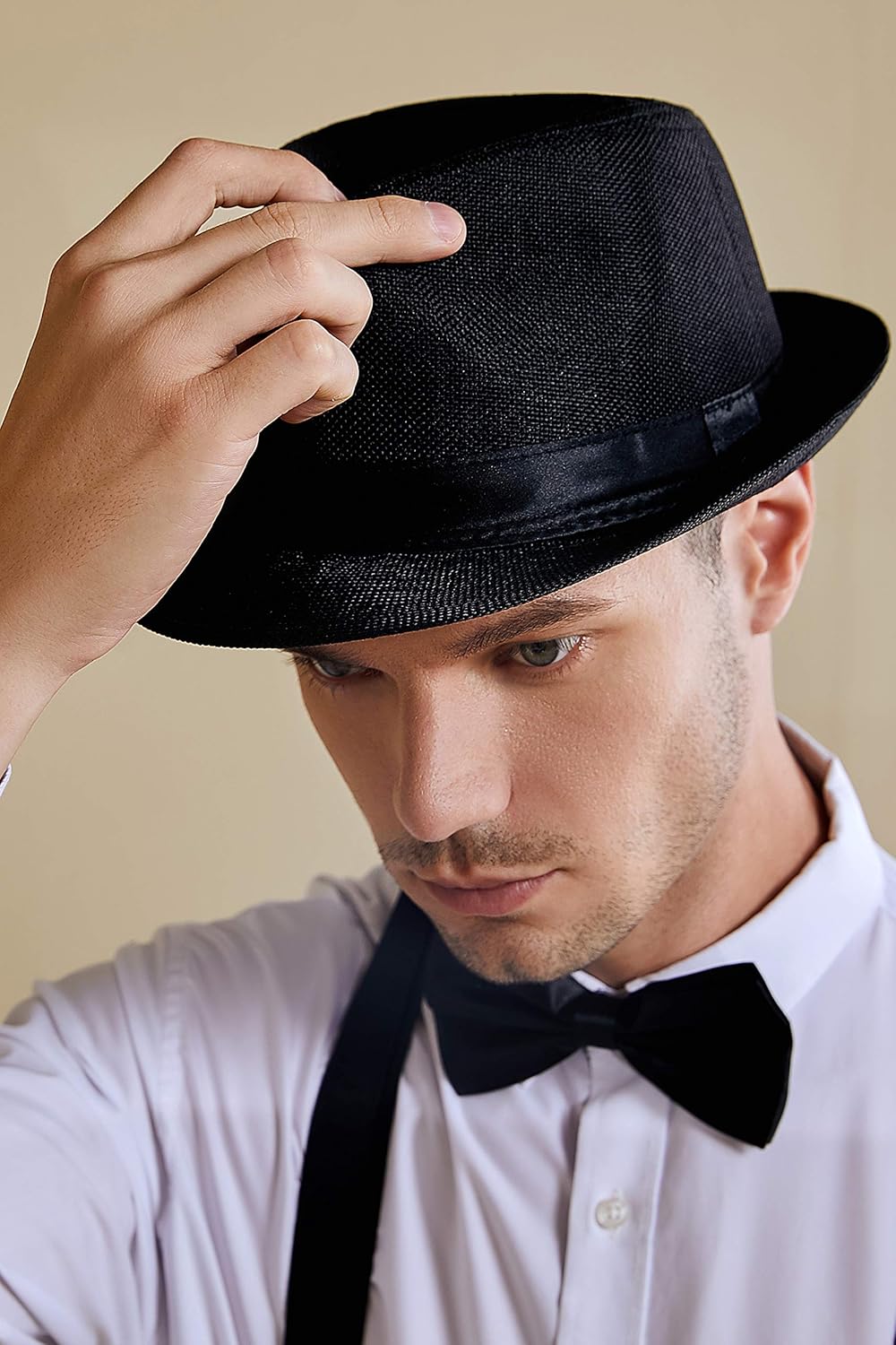 BABEYOND 1920s Panama Fedora Hat Cap for Men Gatsby Hat for Men 1920s Mens Gatsby Costume Accessories (White, Polyester) at  Men’s Clothing store