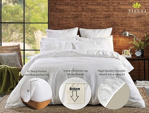 Miniatura 4 de Tissaj - Sábanas de algodón orgánico, un solo color, 100 % certificado GOTS, 300 hilos, fundas de almohada, sábanas bajeras, fundas de edredón