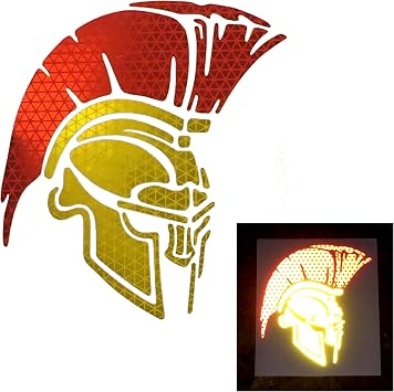 customTAYLOR33 High Intensity Grade Reflective Spartan Trojan Decal 4 Inches x 3.5 Inches, Yellow/Gold Face Mask with RED Mohawk
