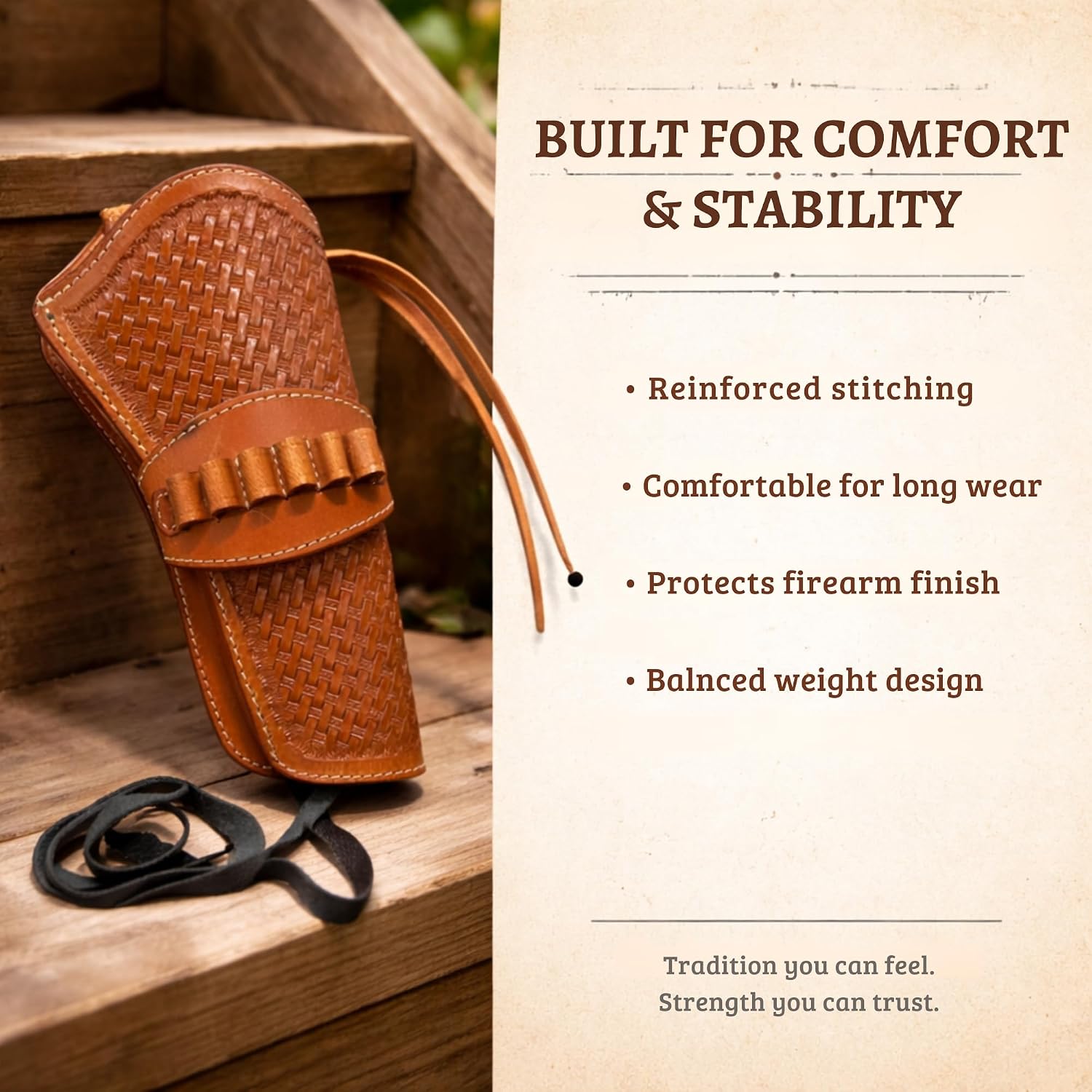 Warreplica Western Leather Gun Holster - Cowboy Style for 4" to 8" 22 .22LR Revolver Heritage Rough Rider - Reproduction