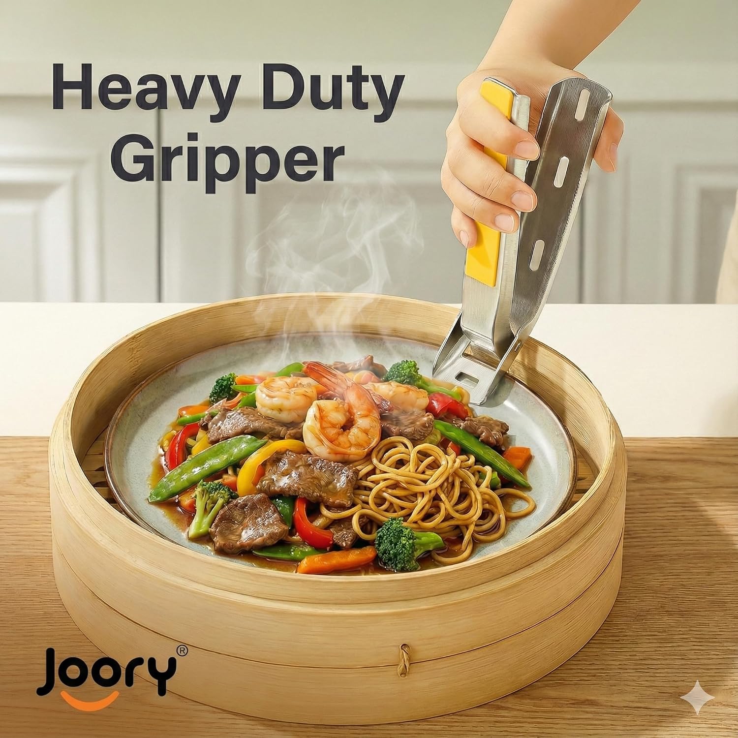 Heavy Duty Stainless Steel Hot Plate Gripper Tongs with Non-Slip Silicone Pads | Multi-Angle Anti-Scald Pan Grabber | Microwaves & Air Fryer Accessories | Rust, Heat Resistant Pot Clamp for Hot Dishes