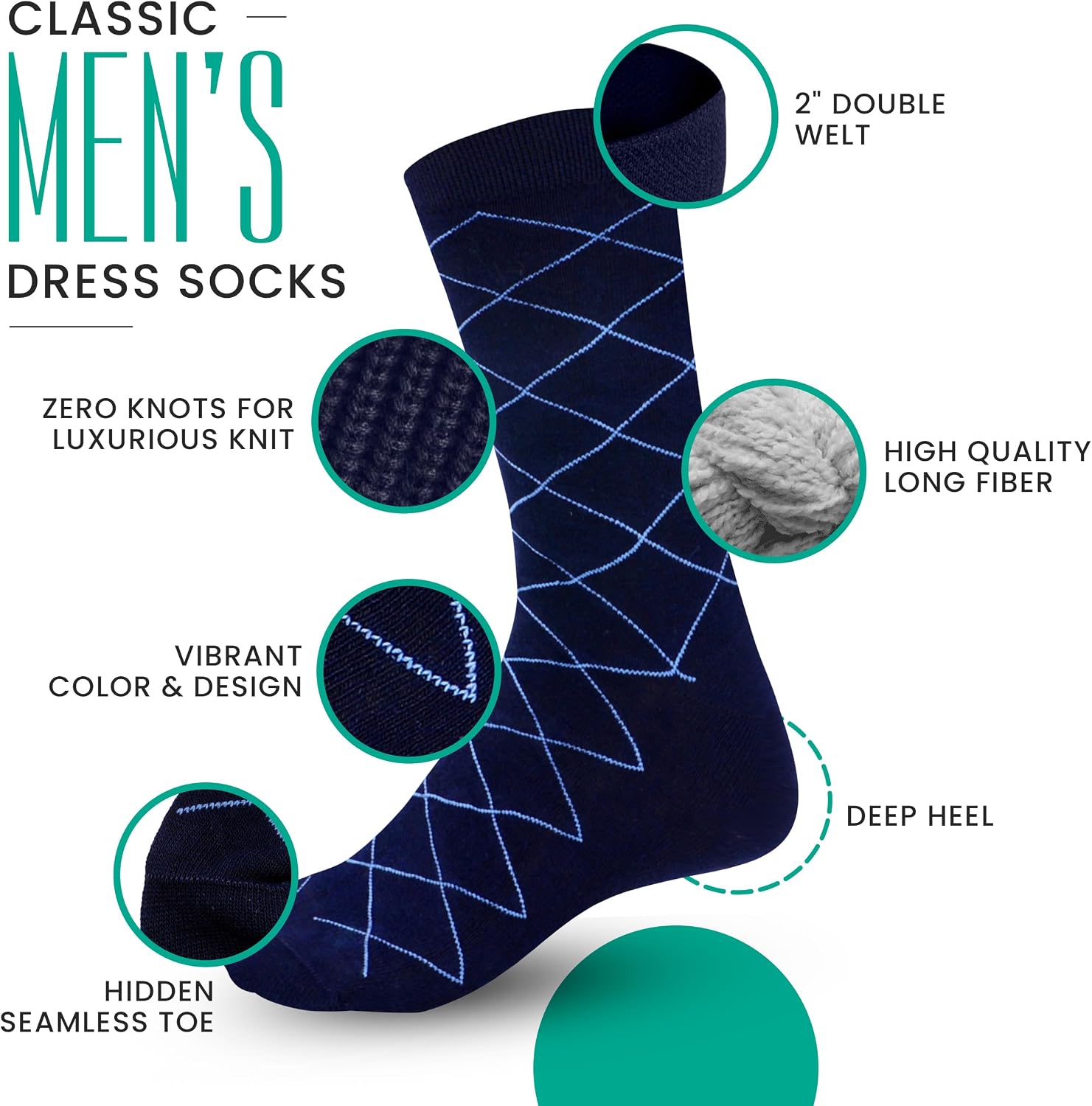 Tom Lawrence Mens Dress Socks -Premium Quality Soft Cotton- Pack of 6 in Gift Box, Assorted Patterned Dress Socks For Men 9-12, Breathable Soft Cotton- Nylon Blend