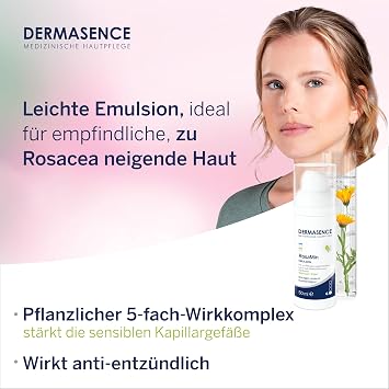 Dermasence RosaMin Emulsion 50 ml Easy care for rosacea-prone skin reduces redness with Rubocalm panthenol and almond oil fragrance-free