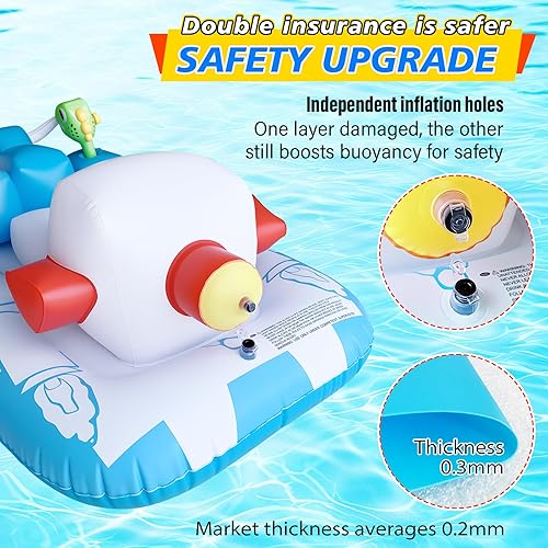 Miniatura 2 de Flotadores de piscina con forma de moto acuática para niños pequeños con pistola de agua y pistola de burbujas, barco inflable para niños de 6 a 12