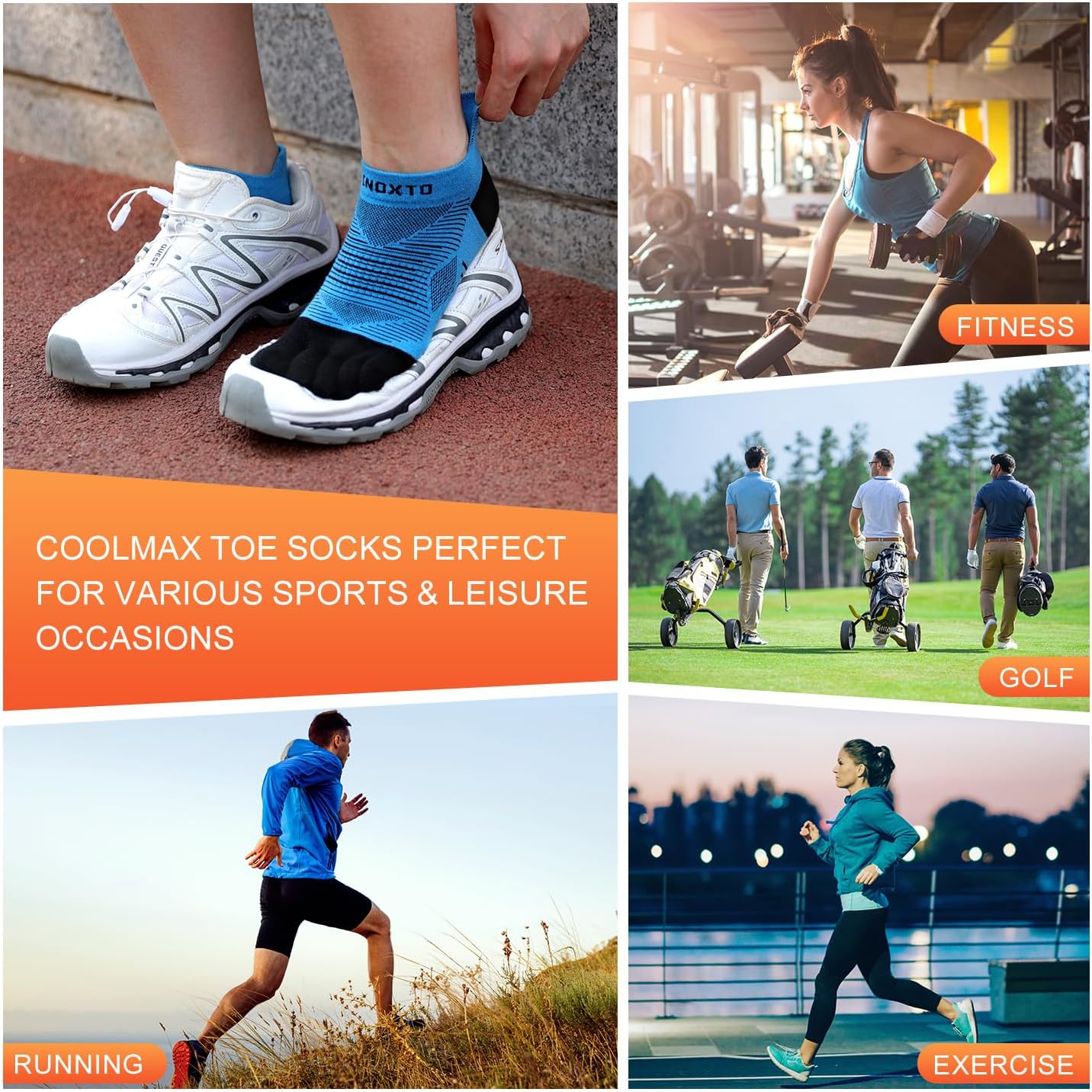 INOXTO Running Toe Socks for Men Women Professional Breathable Five Finger Coolmax Socks for Athletic Barefoot 4 Pairs