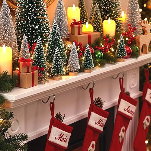 Miniatura 7 de FUTUREPLUSX 30 mini árboles de sisal, mini árboles de Navidad artificiales, árboles de cepillo con base de madera para Navidad, invierno, decoración