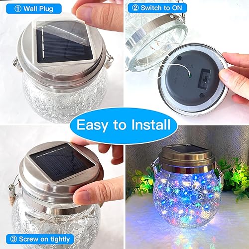 Miniatura 8 de VGE Luces solares colgantes para exteriores paquete de 2 30 luces LED de bola de vidrio agrietada luces de paisaje impermeables alimentadas por