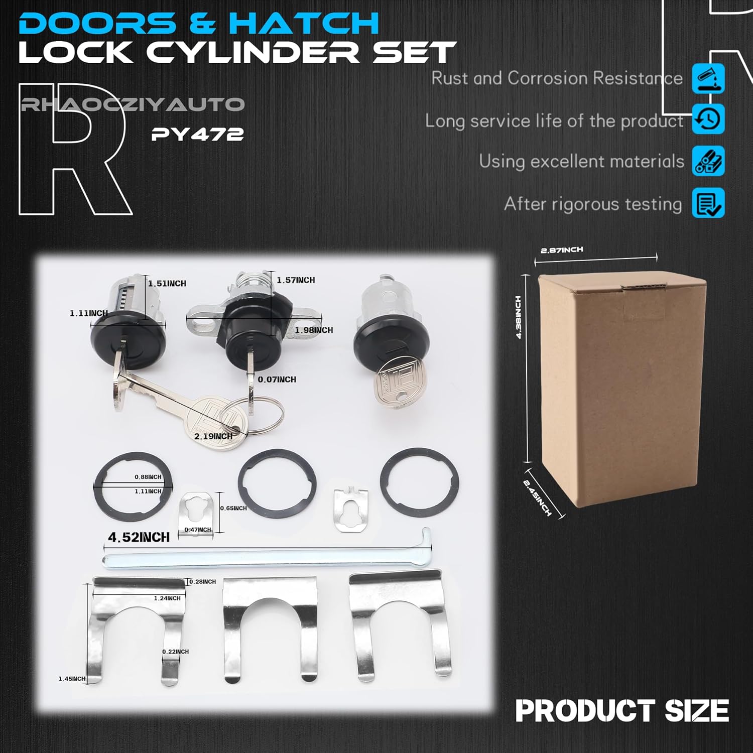 PY472 Doors & Hatch Lock Cylinder Set Black Face Caps Compatible with Chevrolet Camaro 1993-2002, for Pontiac Firebird 1993-2002 Ignition Switch Front Door Tailgate Lock Cylinder Replace PY472