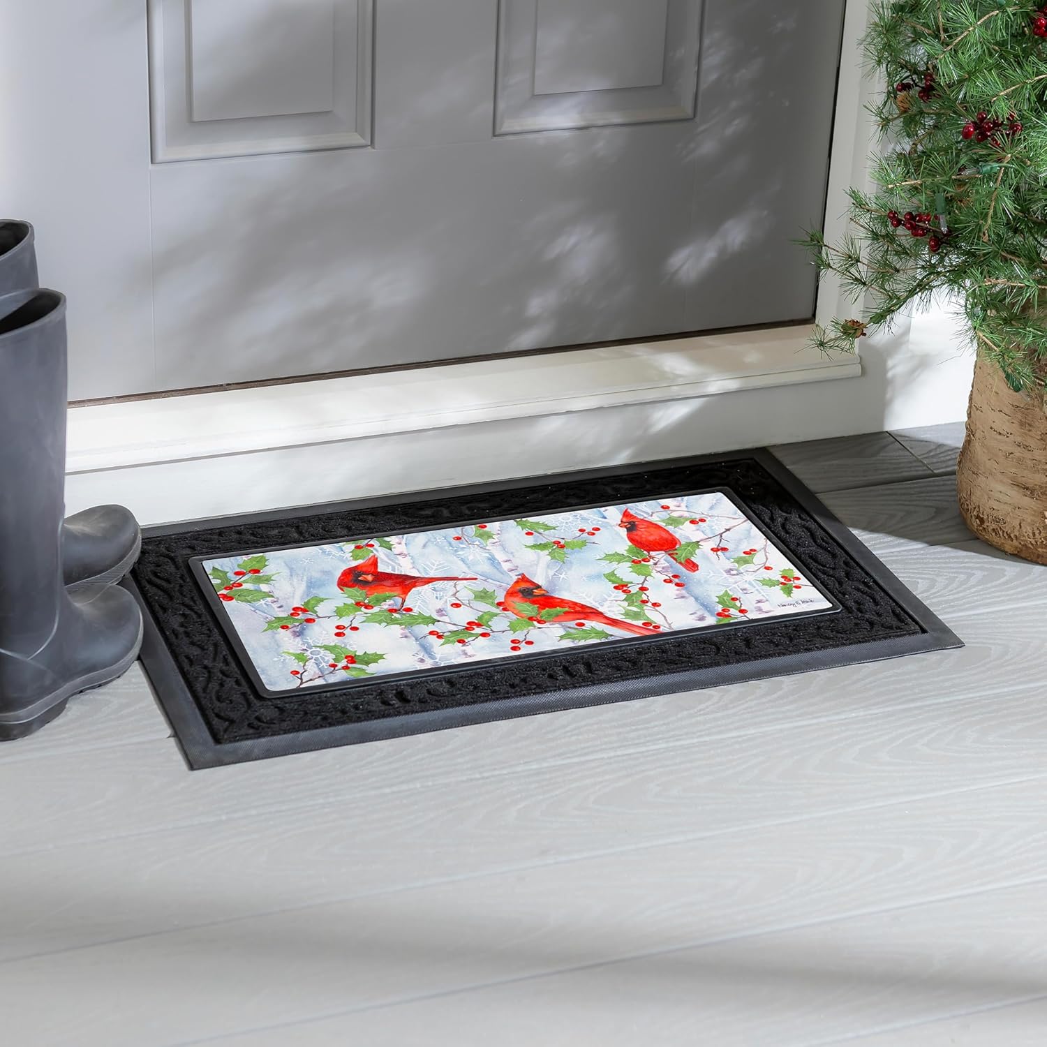 Evergreen Flag Sassafras Door Mat Tray, All-Weather Weatherproof Doormat for Indoor and Outdoor Entrance, Non-Slip Backing Entryway Front Door Mats (Fleur Scroll, 30 x 18 Inches)