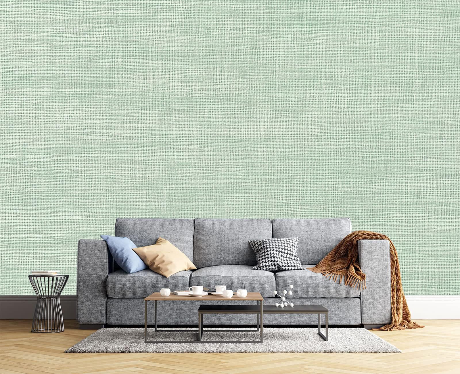 Papel tapiz fotográfico 200x140cm en color verde salvia con textura de lino