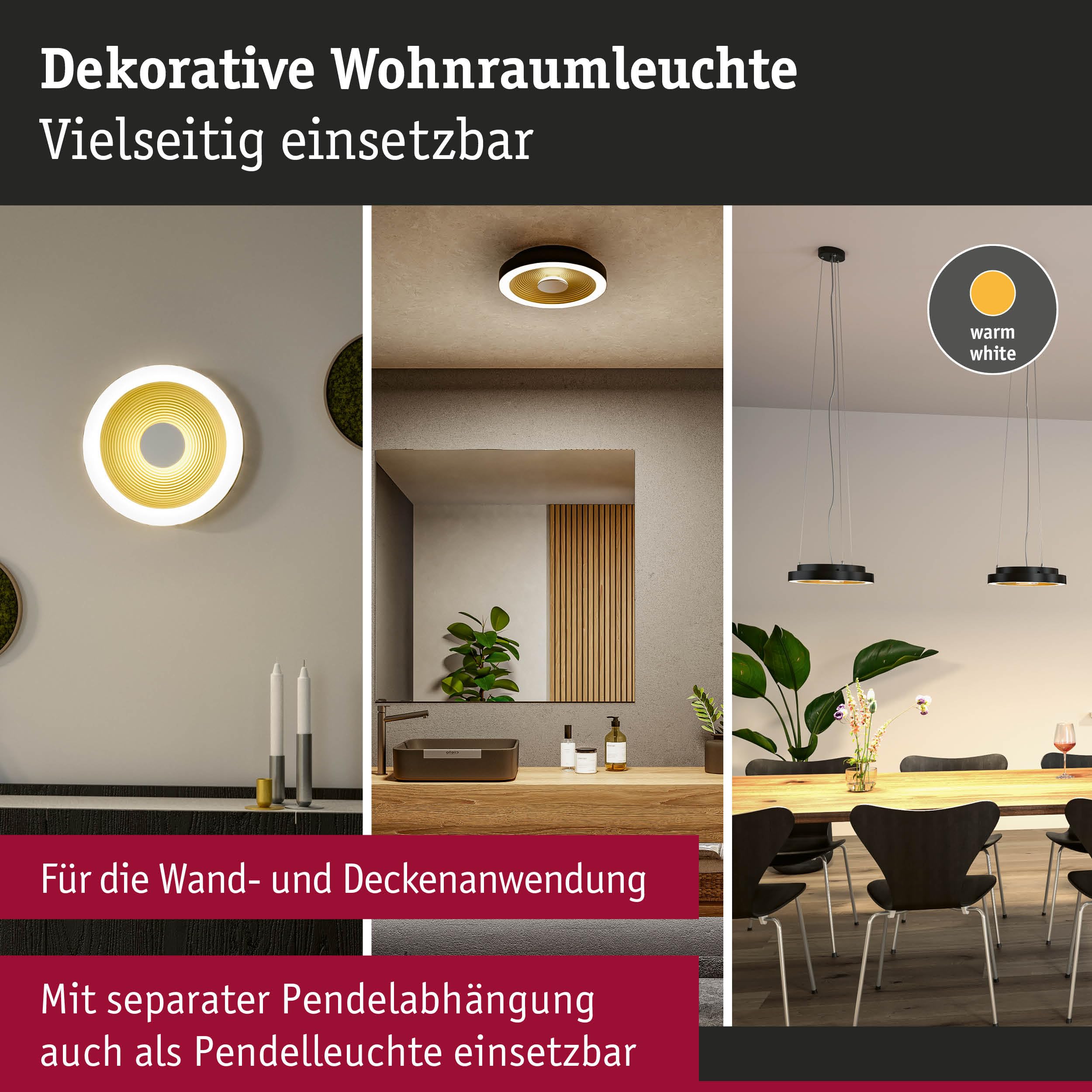 Paulmann 71178 WD Volea IP44 W/D dim LED 18W 320mm Schwarz Gold 230V Kunststoff
