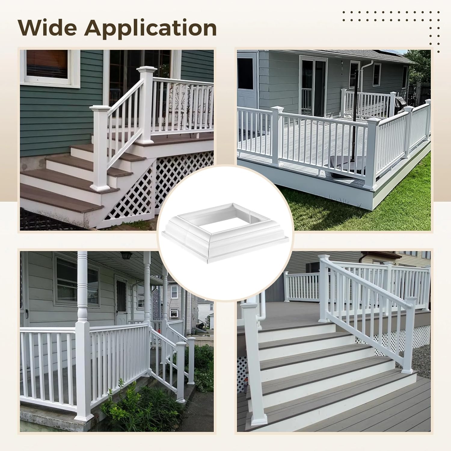 4 Pcs 4" Vinyl Post Skirts, Split Style Vinyl Fence Post Skirts, White Post Sleeves, Skirt Shoe for Hand and Stair Rails, Two-Piece England Base Trims for Porch
