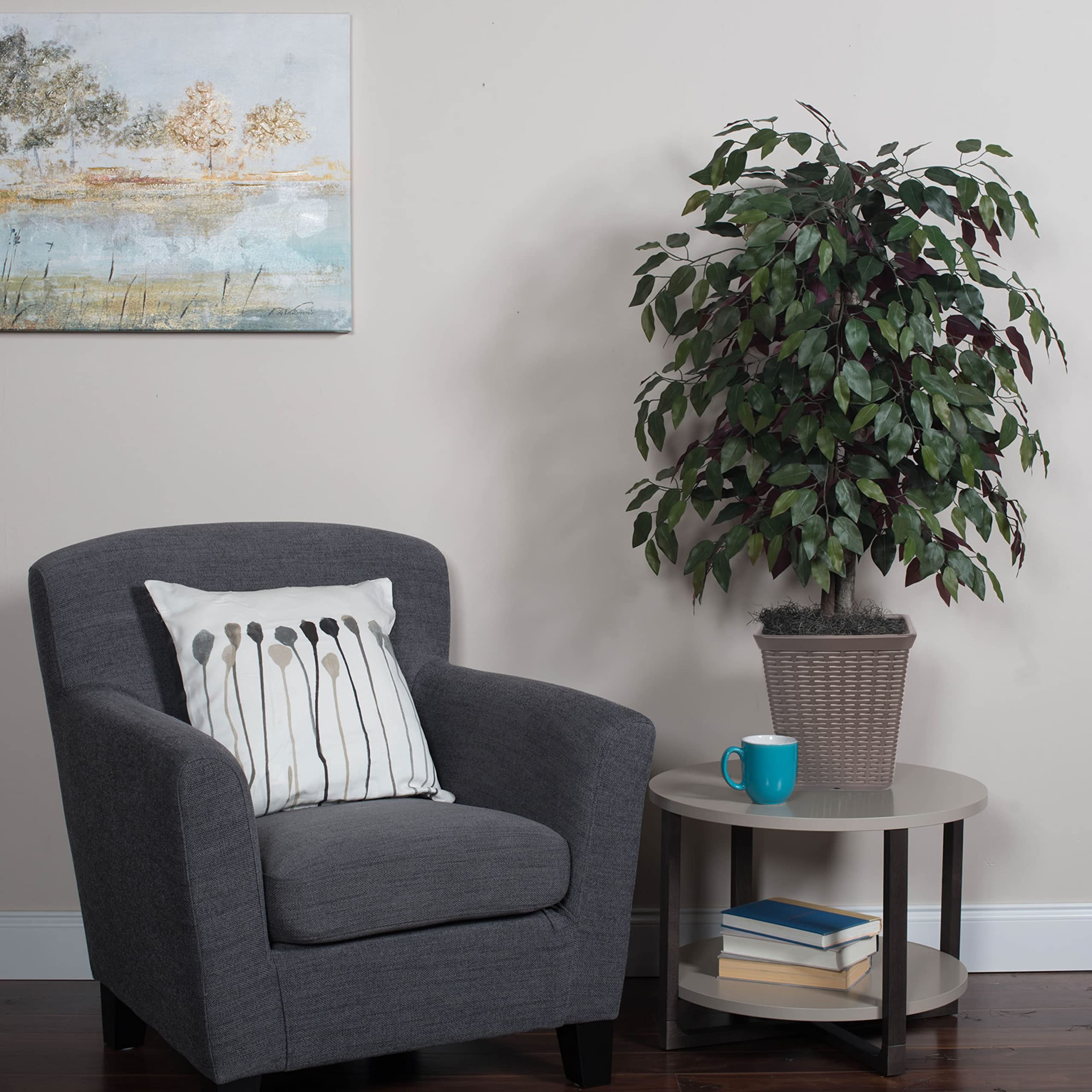 Vickerman Everyday 4' Artificial Capensia Bush in a Square Brown Plastic Basket - Lifelike Home Or Office Decor - Premium Faux Potted Plant - Maintenance Free Capensia Plant