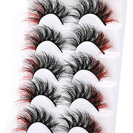 False Eyelashes Volume Mink Lashes Wispy Colored Lashes Red Strip Lashes Pack by Kiromiro (Red)