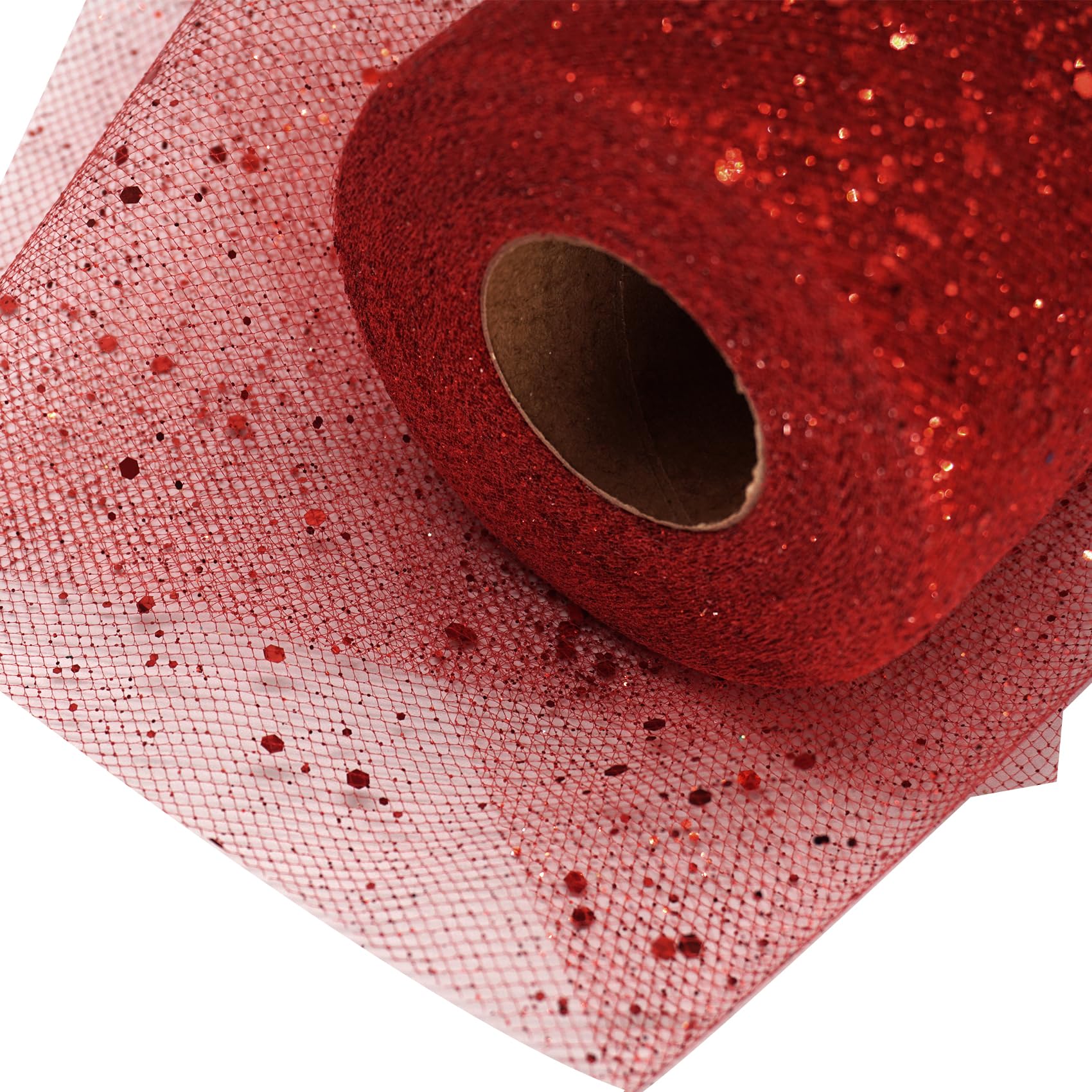 Ableme Deco Glitter Tulle Fabric Rolls 6 Inch 50 Yards (150FT) Sequin Sparkling Ribbon Spool Netting for Wedding, Tutu Skirt, Gift Wrapping, Party Decoration (Red), Style 2: Glitter