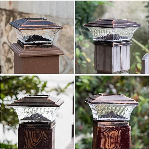 Miniatura 4 de HUYIENO Luces solares para postes de iluminación LED para exteriores, cubierta de valla, dos modos de luz, blanco cálidoblanco brillante, adecuado