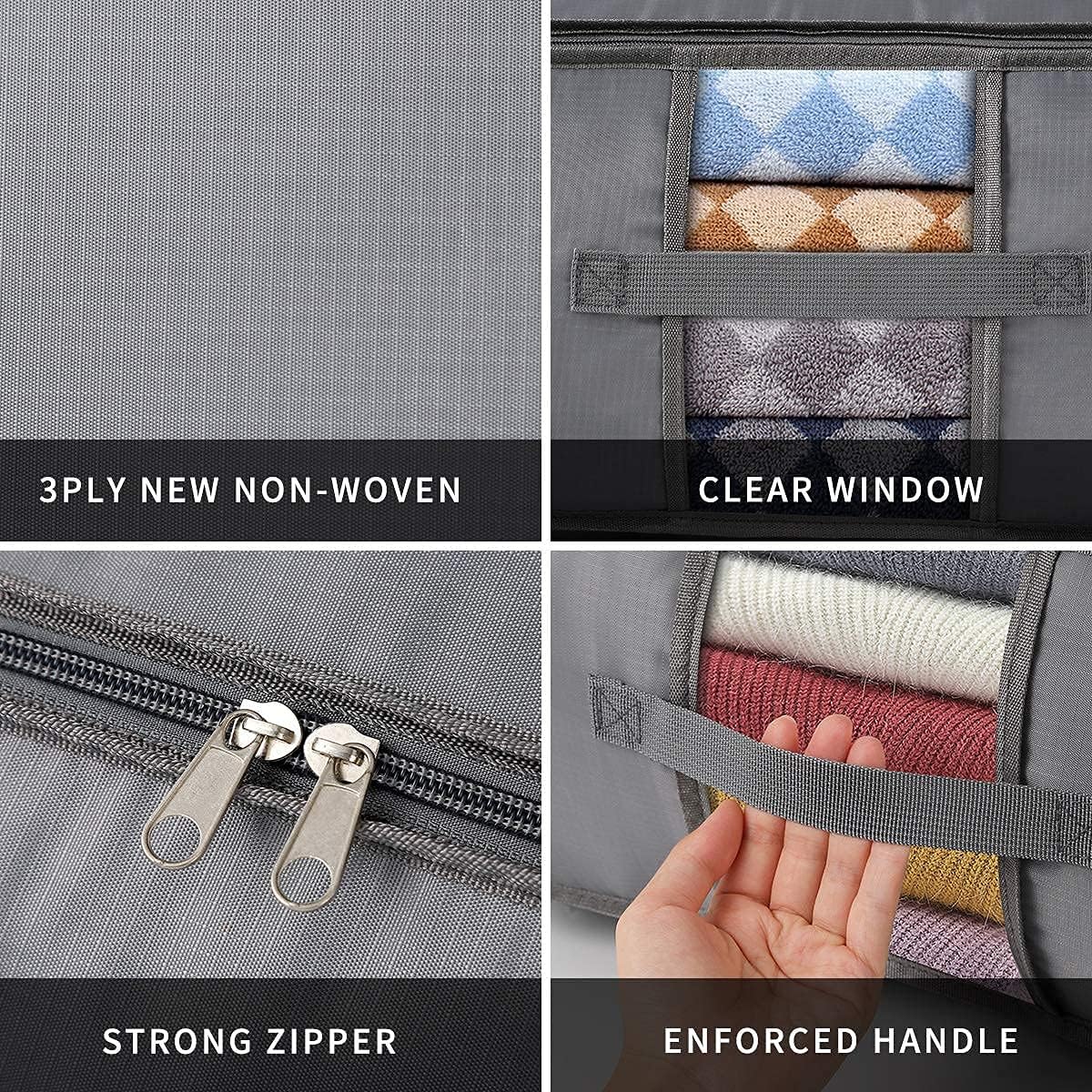 Extra-Large Under Bed Storage Bags Organizer Container[3Pack] Underbed Polyester cloth 210D with Strengthened Handles Large Comforters Foldable Under The Bed Storage Bags Breathable with Clear Window