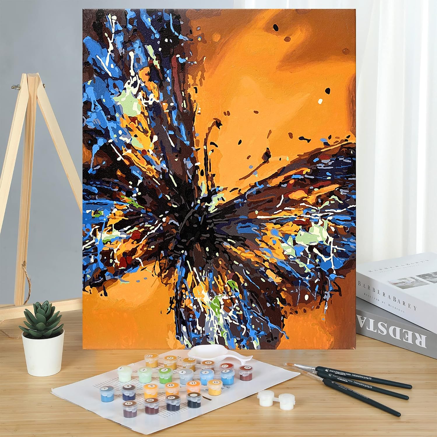 MADE4U [Impressionism Series 2] [20"] [Thicker (1")] [Wood Framed] Paint by Numbers Kit with Brushes and Paints (The Blue Butterfly HHGZGX8217)