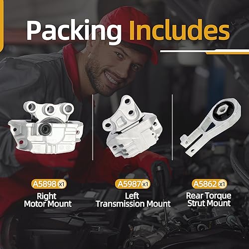 Miniatura 7 de Montaje del motor del lado derecho y transmisión Juegos de montaje izquierdo, montaje de puntal trasero para Fiat 500X 2.4L L4 2016-2018  Compatible