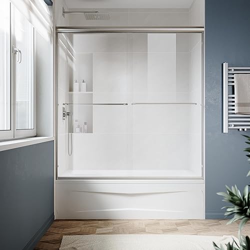 Miniatura 36 de SUNNY SHOWER B020, puertas de regadera deslizantes sin marco (56 - 60 x 72 pulgadas), cristal de 1/4 pulgada, acabado cromo