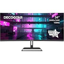 Deco Gear 34" Business Curved Ultra Wide WQHD Monitor 3440 x 1440 R1500 100Hz 1ms 99% sRGB HDR 2x DisplayPort 2x HDMI Adjustable Stand PIP/PBP Low Blue Light Monitor Machine Black 2025 DGLUX340