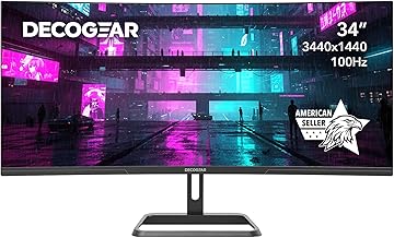 Deco Gear 34-Inch Business Curved Super UltraWide WQHD Monitor 3440 × 1440 R1500 100Hz 1ms 100% sRGB HDR 2× DisplayPort 2× HDMI Tilt Adjustable PIP/PBP Low Blue Light, American Seller