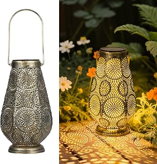 JOYCREATOR Solarlaterne für Außen, IP65 Wetterfest Solarlampen für Außen Hängend/Stehen, Metall Solar Laterne für Draußen Hof Rasen Garten Deko, Weihnachtsgeschenke für Frauen Mama(Bronze/Große)