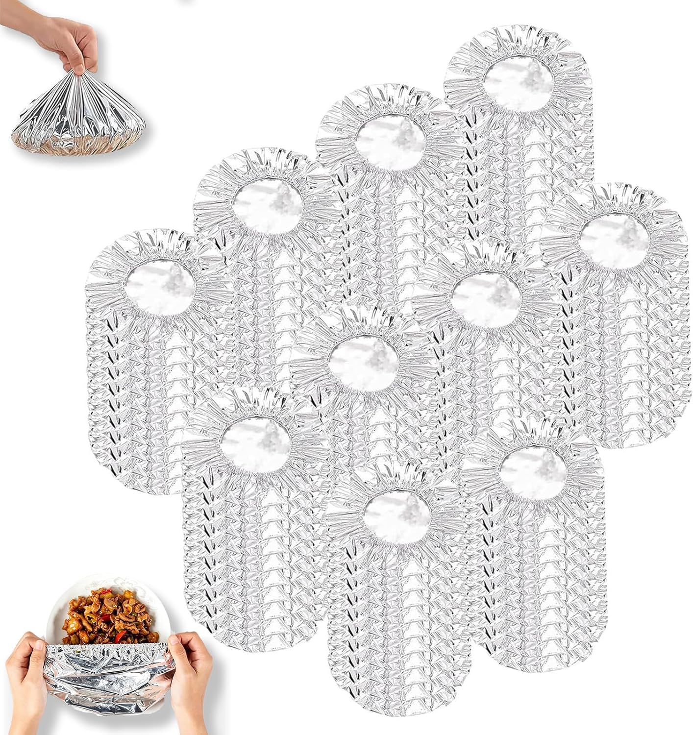 Reusable Aluminum Foil Food Covers, Aluminum Foil Insulation Cover with Elastic, Thickened Heat-Resistant Material for Refrigerator Storage, Leftover Food, and Meal Preparation (100pcs)