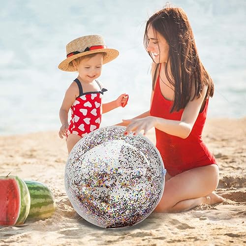 Miniatura 5 de Paquete de 5 bolas inflables de playa con purpurina para decoración de fiesta de San Valentín de 24 pulgadas y 16 pulgadas, bolas de juguetes de