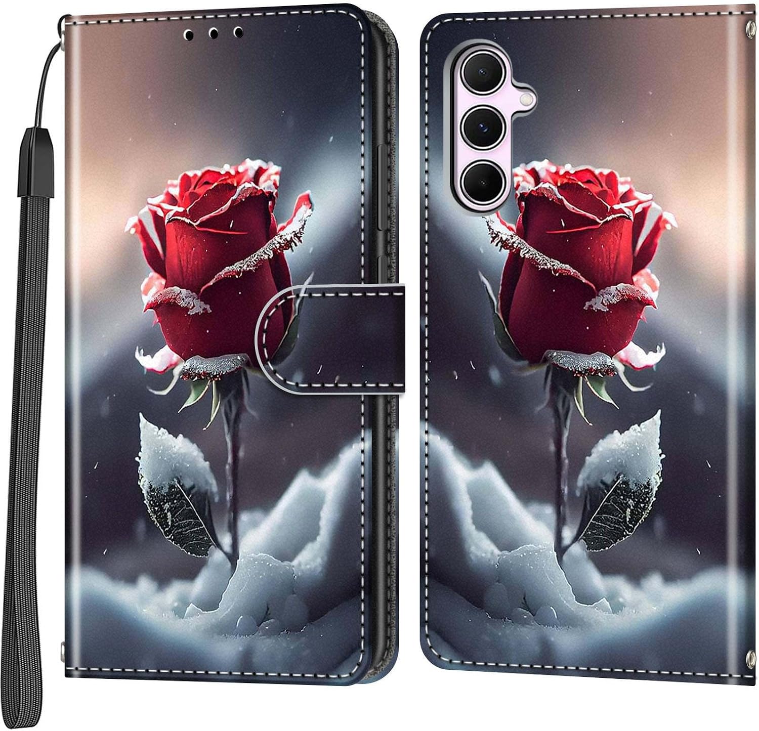 Mobile Phone Case for Samsung Galaxy A55 5G Case Magnetic Flip Shockproof Protective Case with Stand Function Card Slots Flip Case Mobile Phone Case Roses