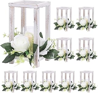 10 Pcs Wooden Wedding Lantern Centerpiece Holders, Farmhouse Wood Rustic Candle Lantern Holders for Table Wedding Indoor Fireplace Dining Party Decorations (No Candles & Flowers)