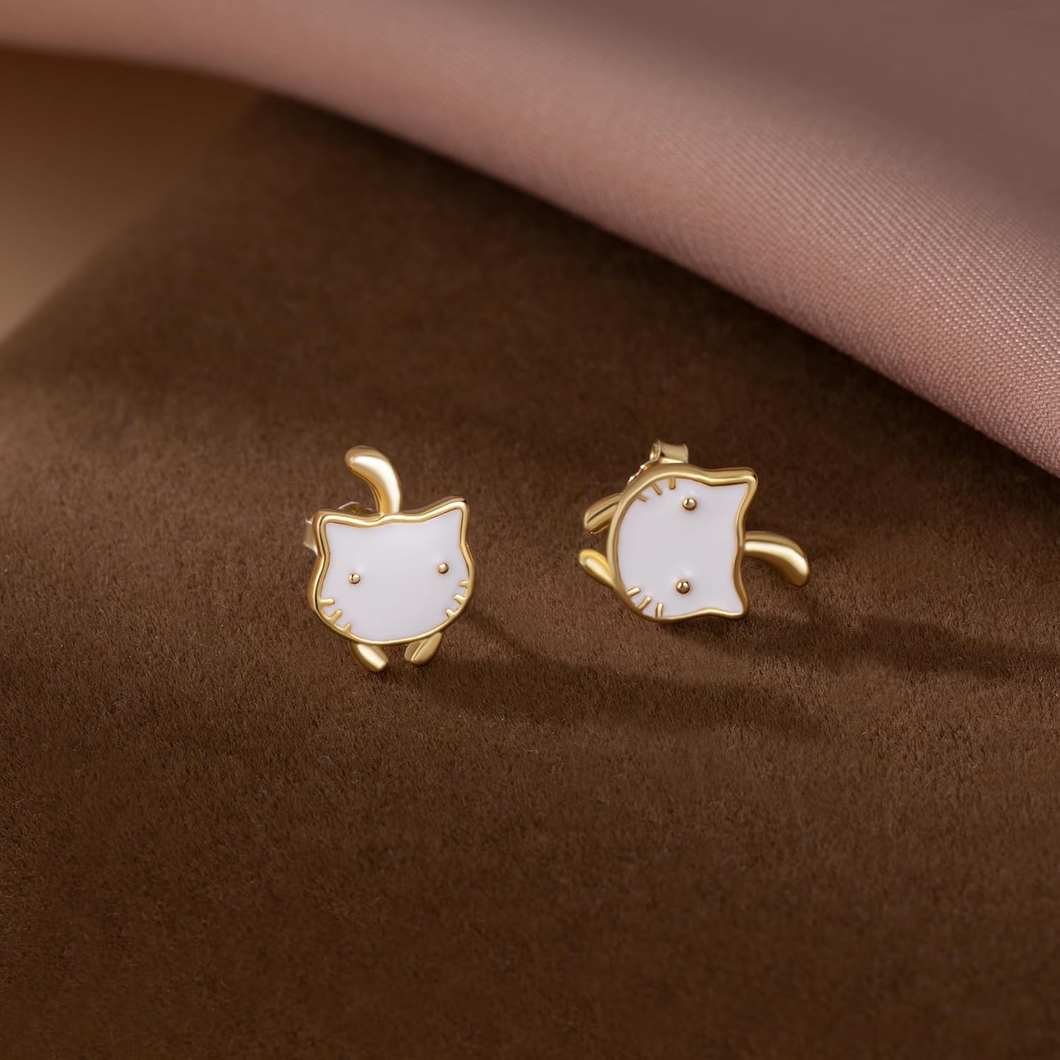 SLUYNZ 925 Sterling Silver Cute Cat Studs Earrings for Women Teens White Cat Earrings Studs Cat Gift for Cat Lovers - Image 5