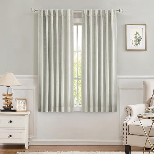 Central Park Greyish Ivory Velvet Blackout Window Curtain 60% Room Darkening Panels Rod Pocket Back Tab Geometric Embossed Trellis Themal Insulated Bedroom Xmas Drapes (52" Wx63 L, 2 Panels)